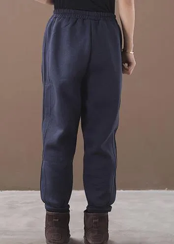 Simple navy winter Jeans  thick elastic waist Inspiration women trousers