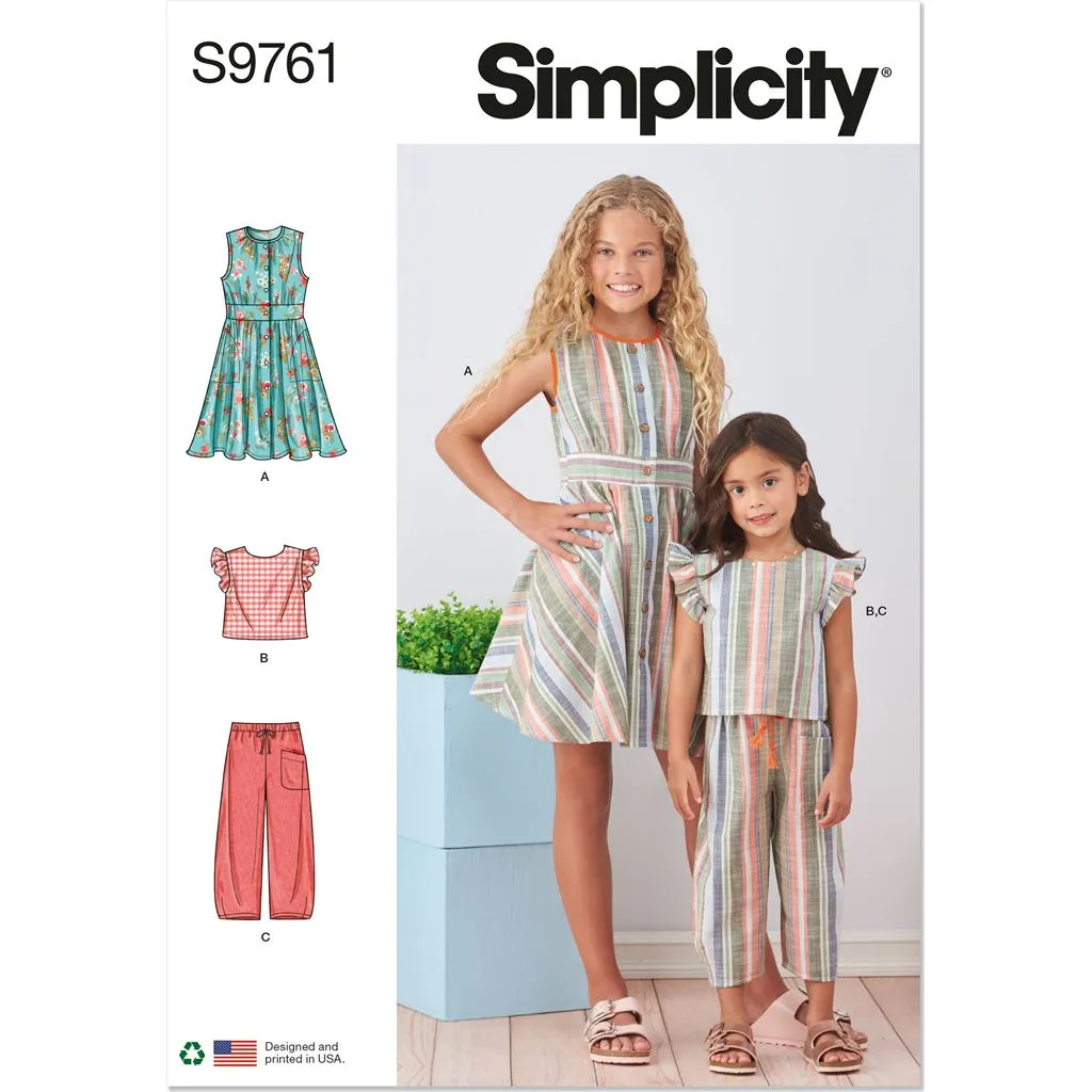Simplicity Sewing Pattern S9761 Children's and Girls' Dress, Top and Pants