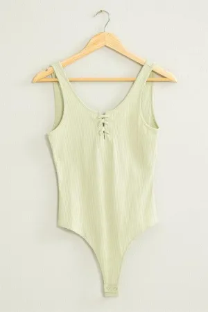 Sleeveless Scoop Neck Lace Up Bodysuit