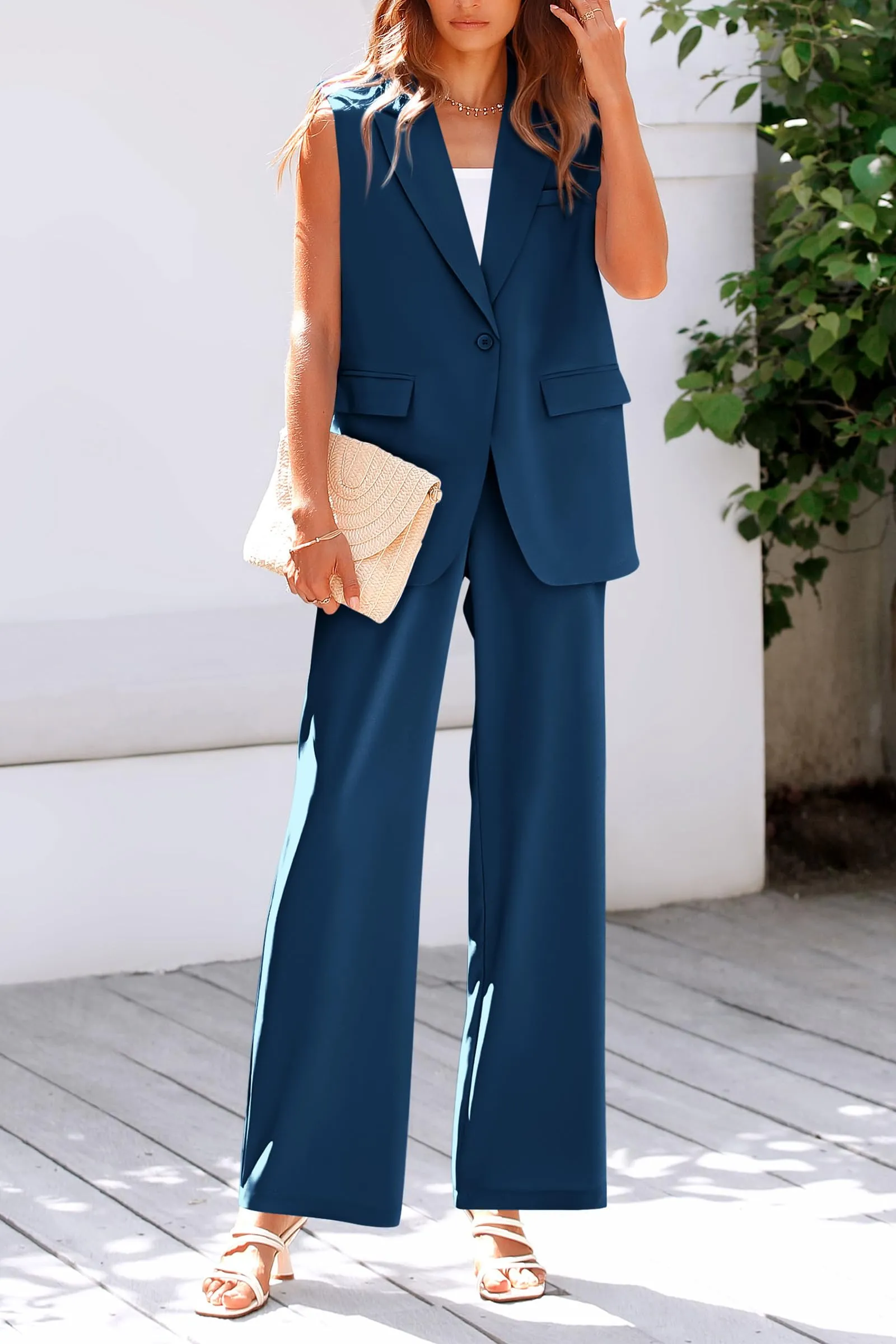 Sleeveless Suit Vest And Wide Leg Pants Business Casual Blazer Set