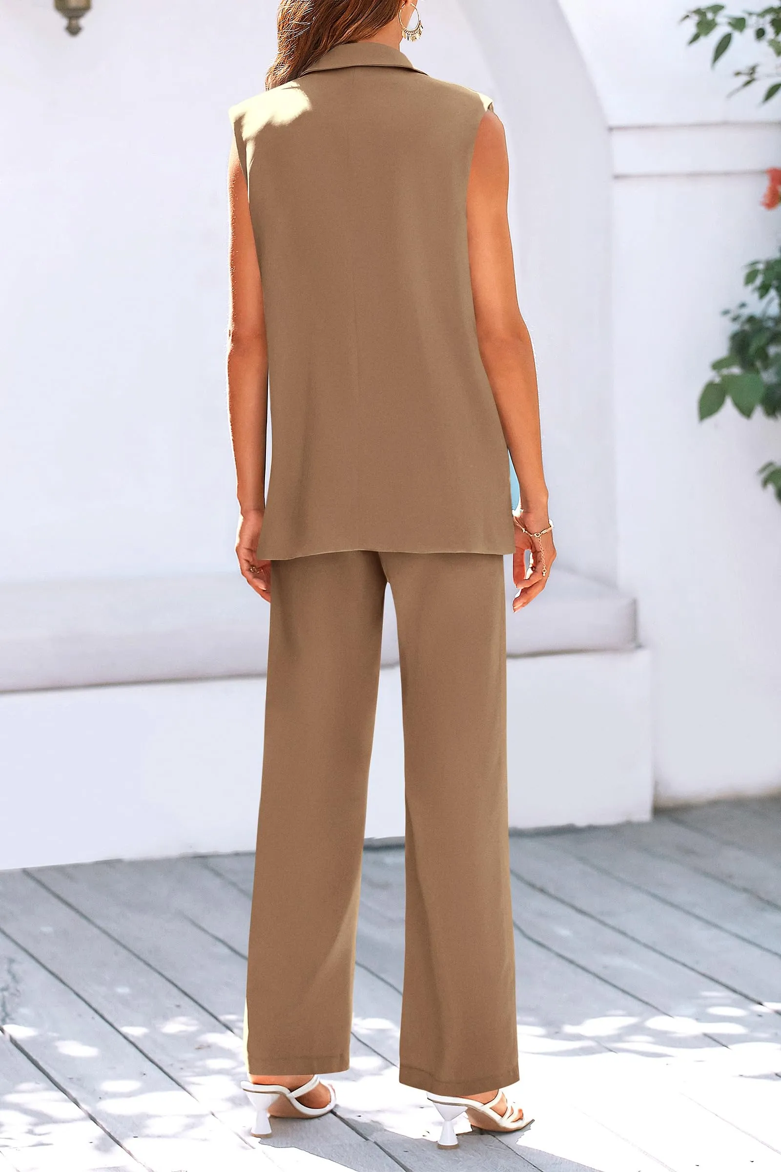 Sleeveless Suit Vest And Wide Leg Pants Business Casual Blazer Set