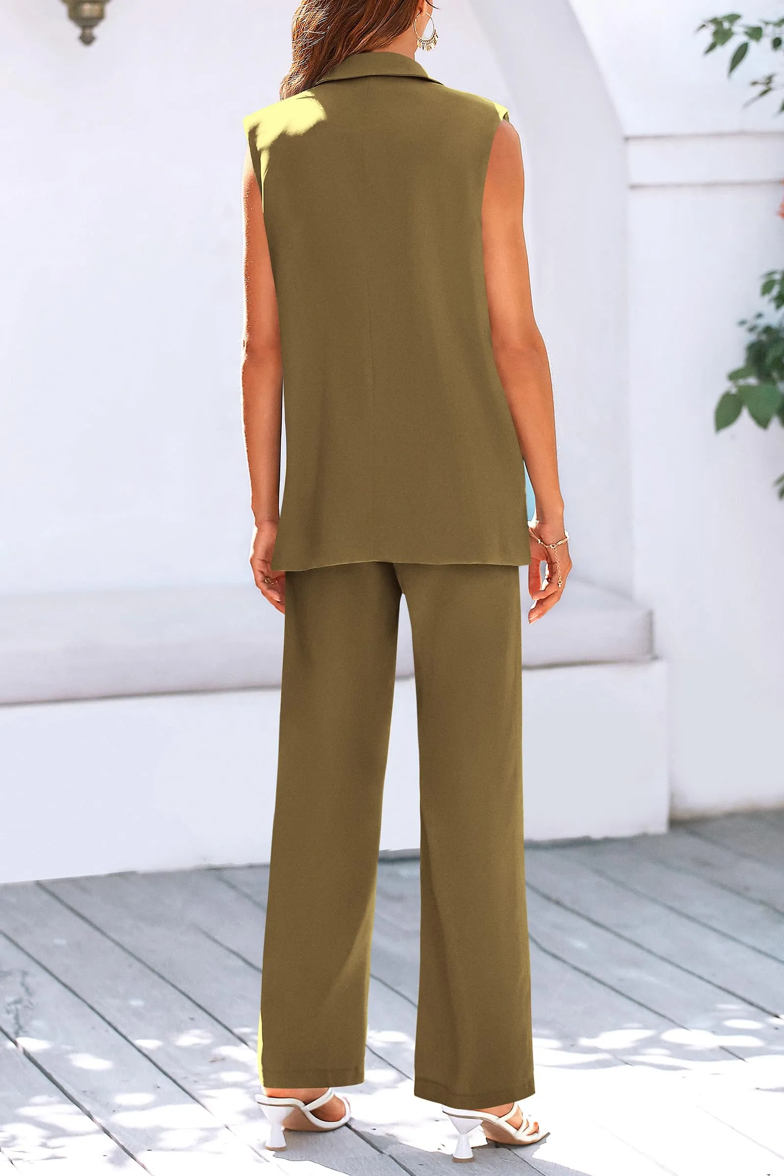 Sleeveless Suit Vest And Wide Leg Pants Business Casual Blazer Set