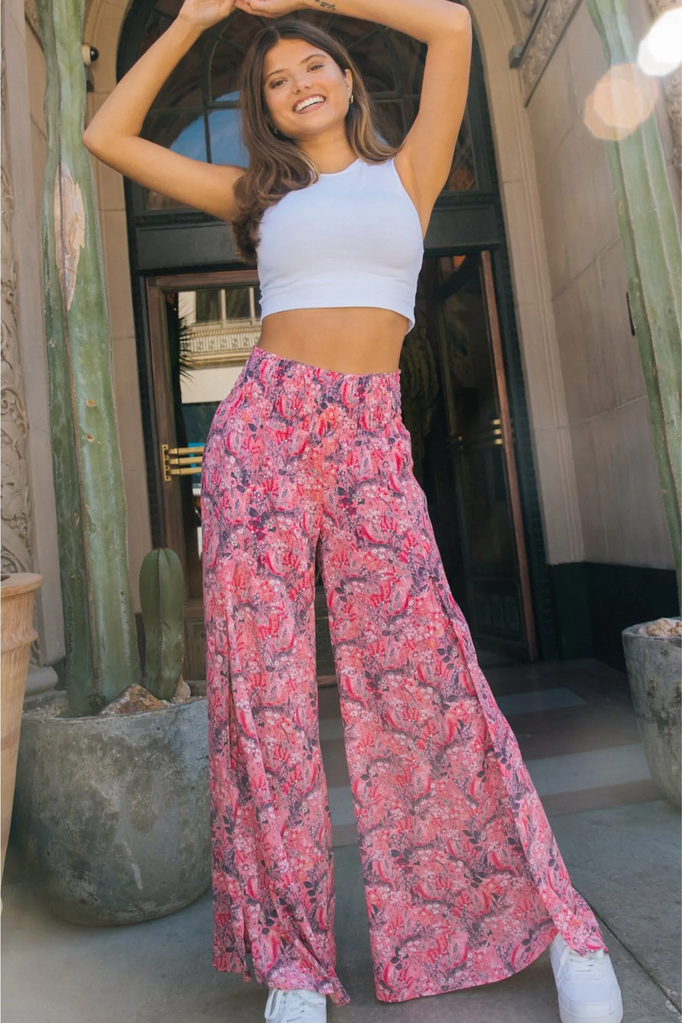 Smocked Wrap Wide Leg - Terracotta