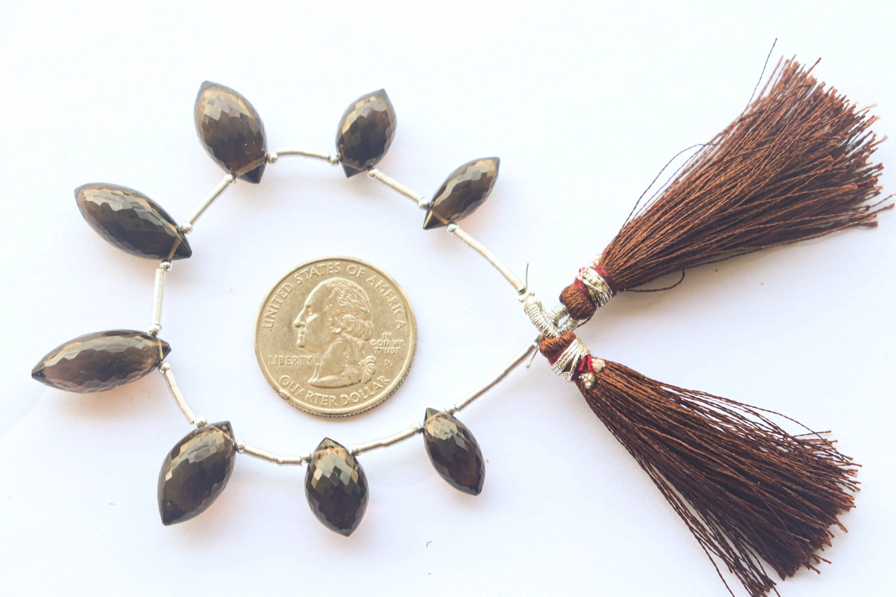 Smoky Quartz Beads Olive Shape Faceted Briolette | 8x16mm to 9x20mm | 8 Pieces String | Natural Gemstone | Beadsforyourjewellery | 935