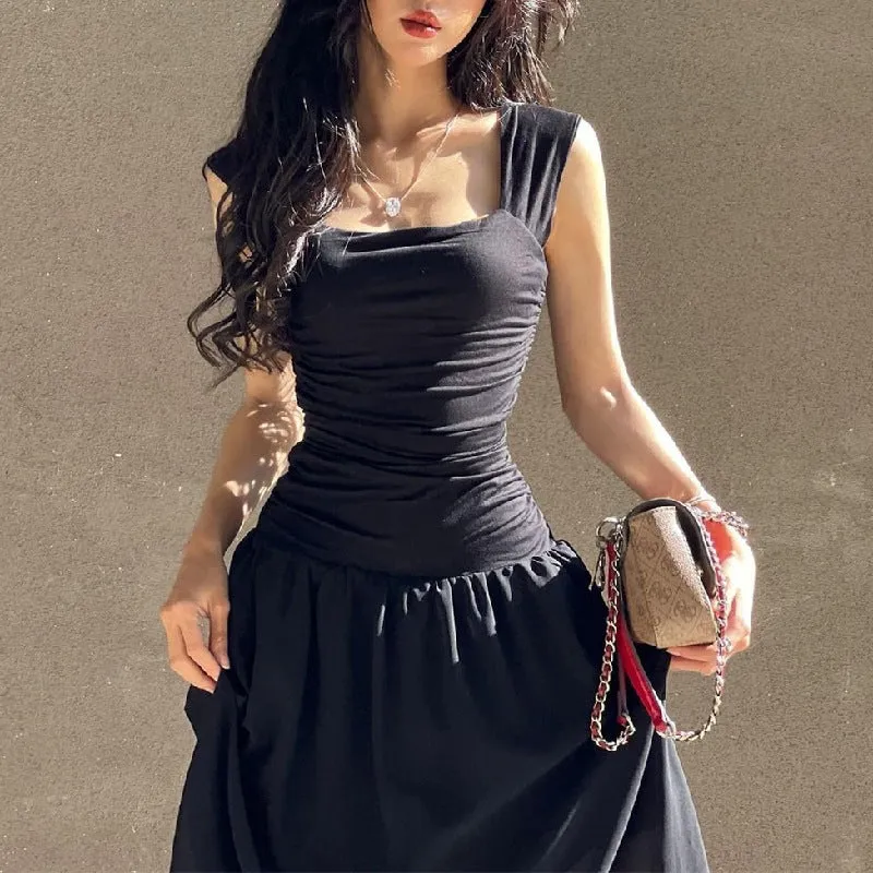 Square Neck Pleated maxi Dress