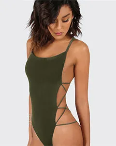 Strappy Backless Women Black Sleeveless Summer Beach Scoop Neck Cross Slim Cami Bodysuit