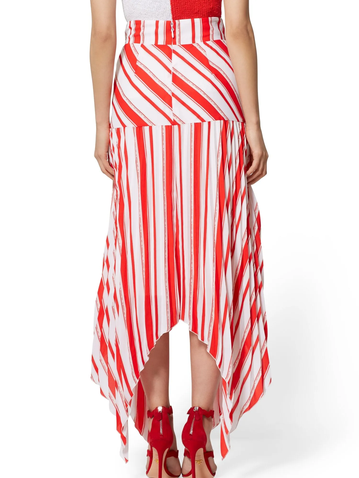 Stripe Pleated Handkerchief-Hem Skirt