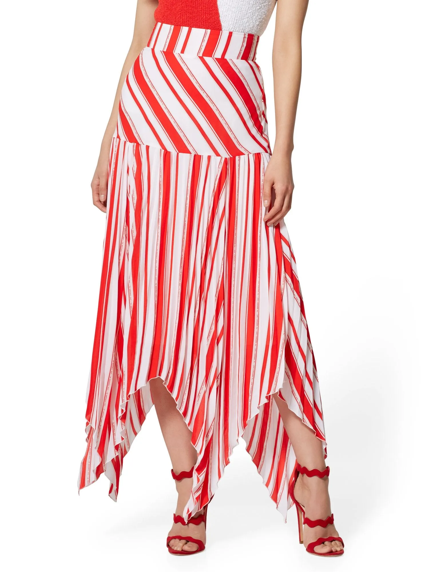 Stripe Pleated Handkerchief-Hem Skirt