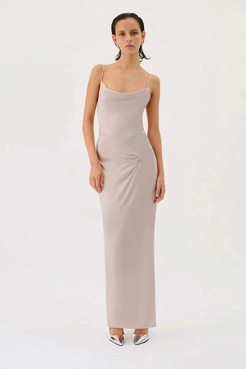 SUBOO MILLENIA COWL NECK TWIST STRAPPY MAXI DRESS - GUNMETAL