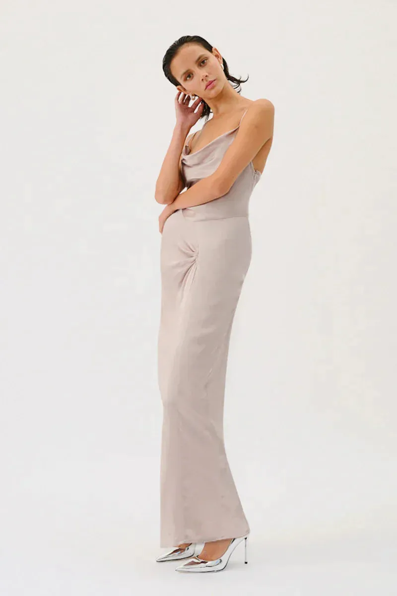 SUBOO MILLENIA COWL NECK TWIST STRAPPY MAXI DRESS - GUNMETAL