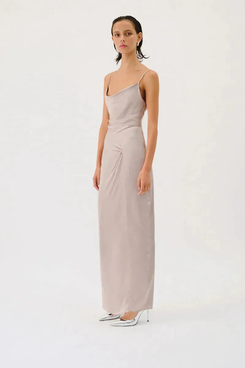 SUBOO MILLENIA COWL NECK TWIST STRAPPY MAXI DRESS - GUNMETAL