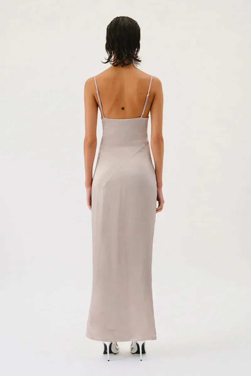 SUBOO MILLENIA COWL NECK TWIST STRAPPY MAXI DRESS - GUNMETAL