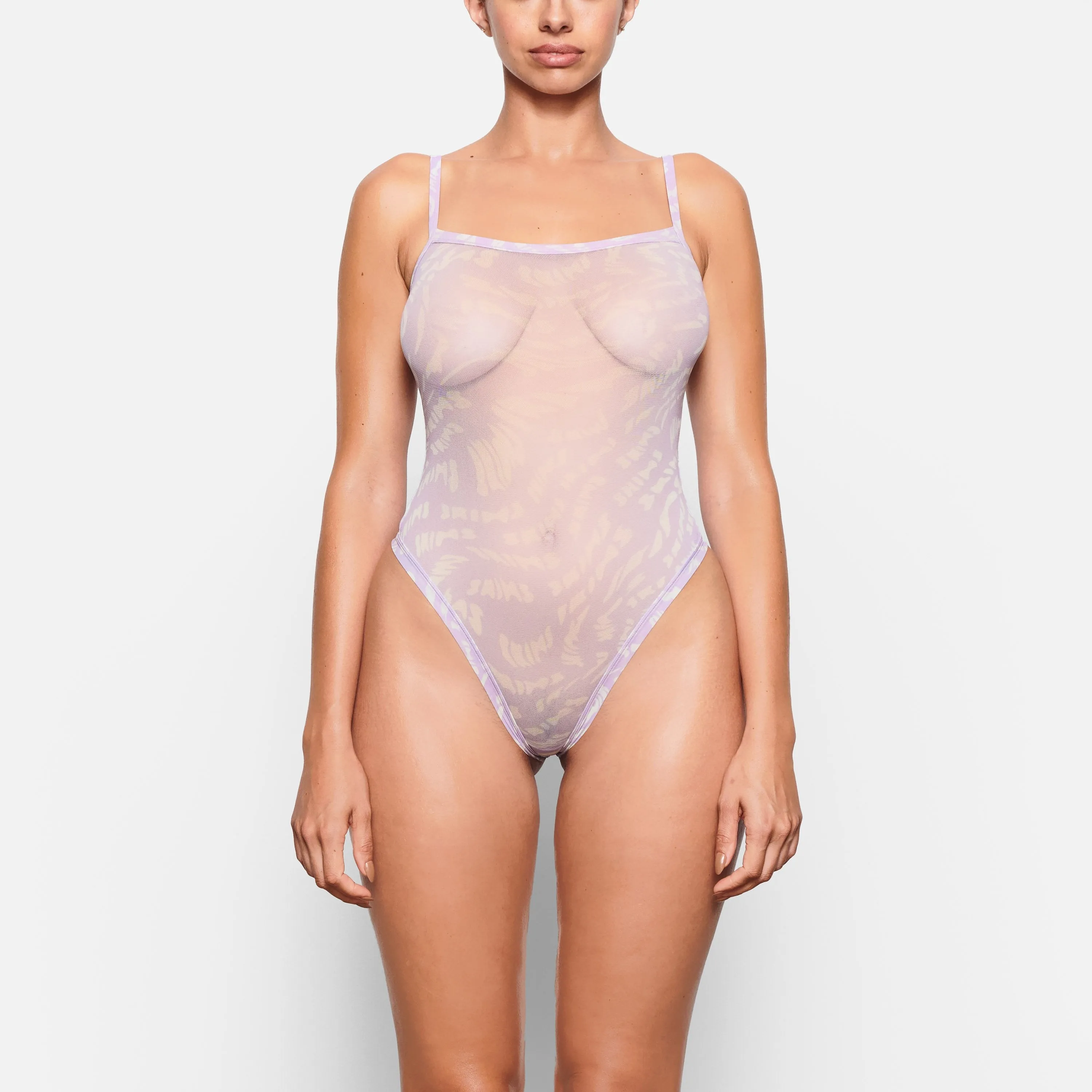 SUMMER MESH STRAPPY BODYSUIT | LILAC SWIRL