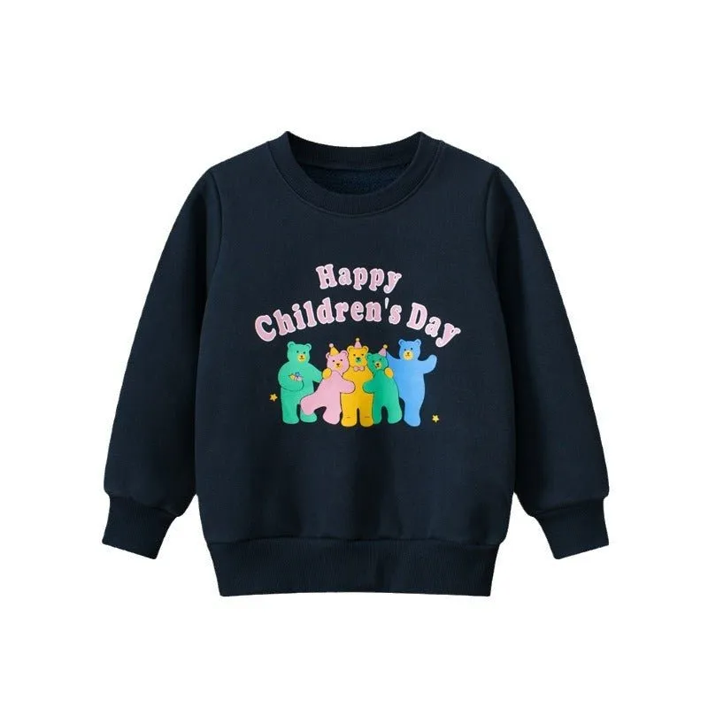 Toddler/Kid Girl's Black Sweatshirt with Bear Print Design