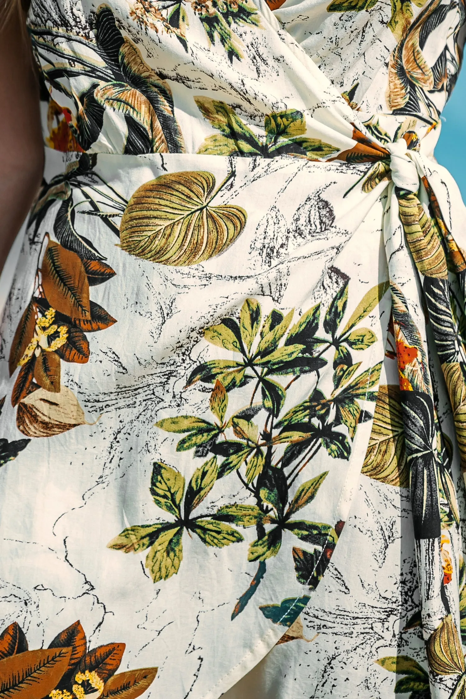 Tropical Leaf Floral Print Wrap Cover-Up Dress