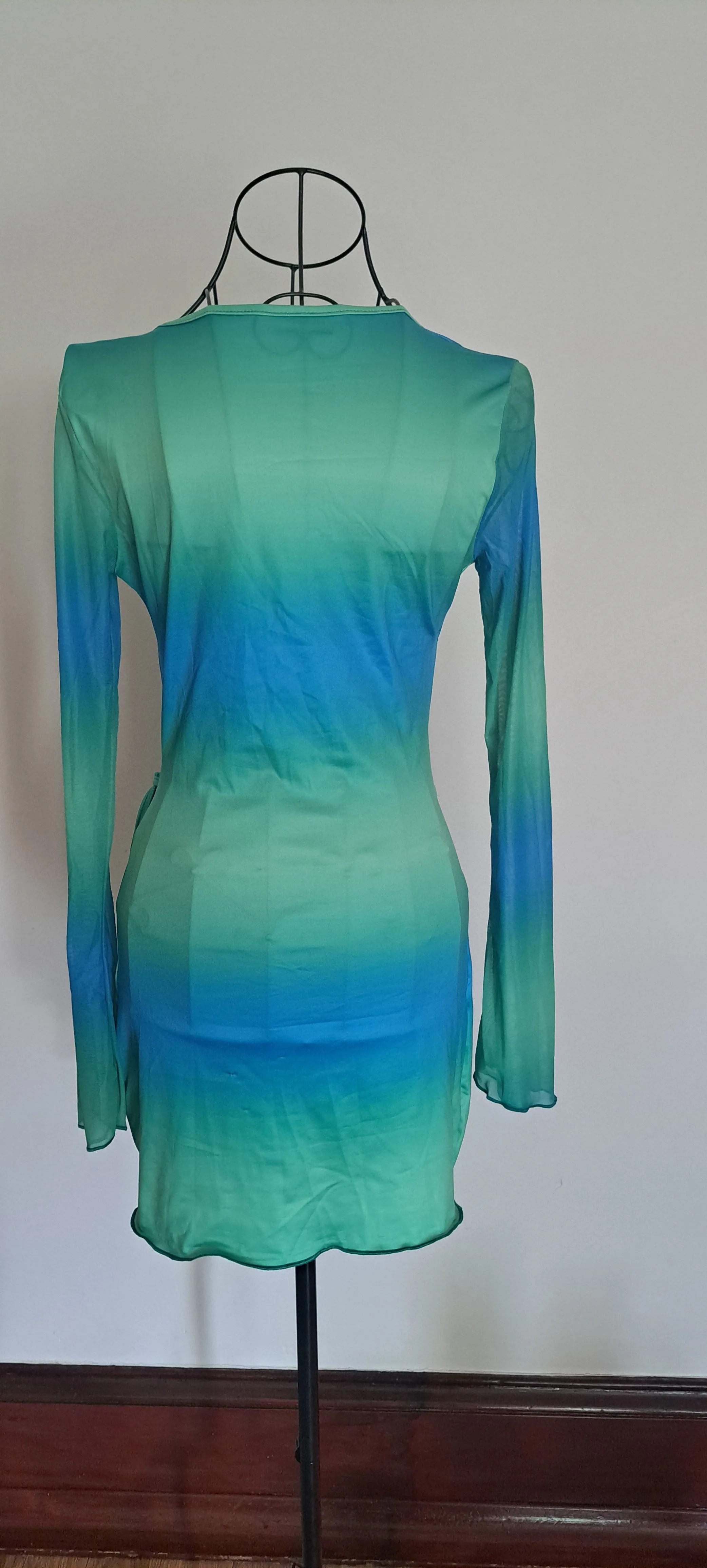 Turquoise Ombre Long Sleeve Top & Wrap Skirt Co Ord Dress