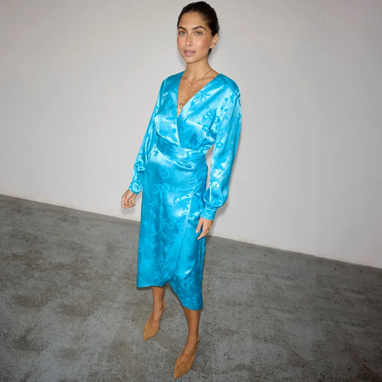 Turquoise Sundazed Summer Vienna Wrap Dress