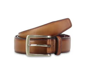 Valentini Stitched Leather Belt with Classic Pin Buckle - Cognac