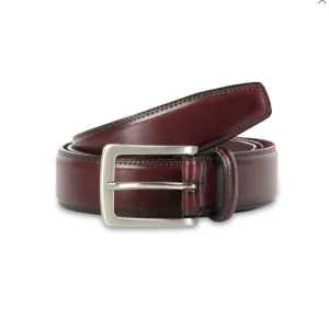Valentini Stitched Leather Belt with Classic Pin Buckle - Wine