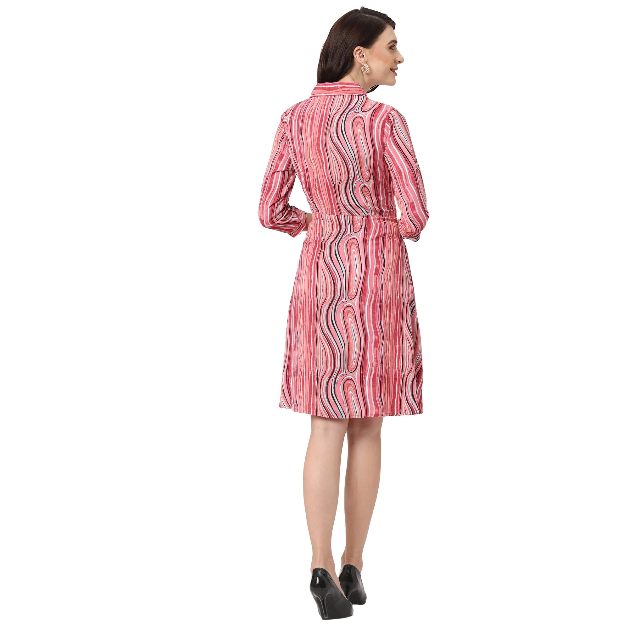 Vibrant and Stylish Red Abstract Printed Women’s Shirt Dress