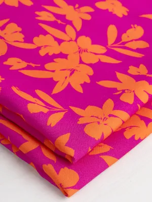 Vibrant Floral Print Viscose - Magenta   Orange