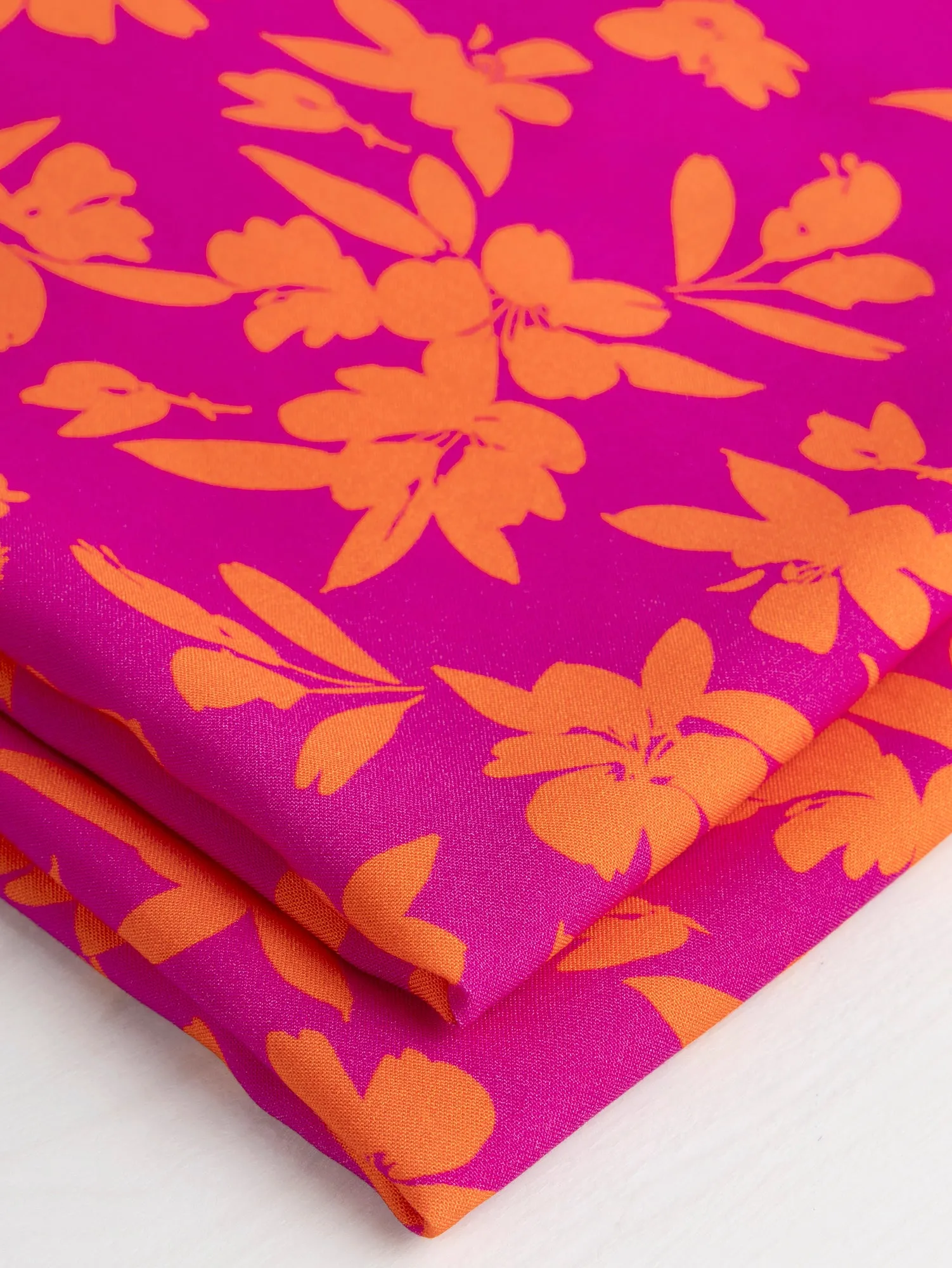 Vibrant Floral Print Viscose - Magenta   Orange