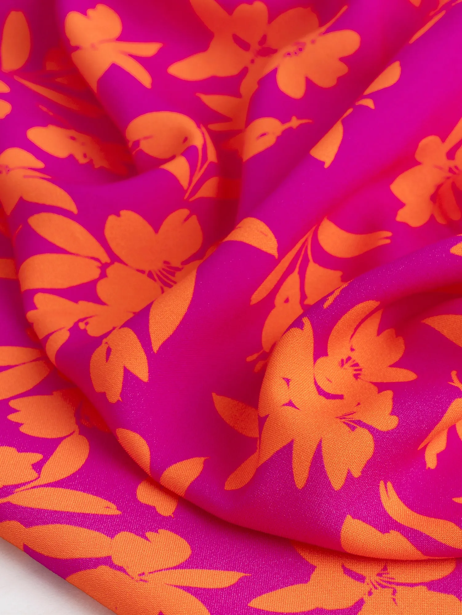 Vibrant Floral Print Viscose - Magenta   Orange