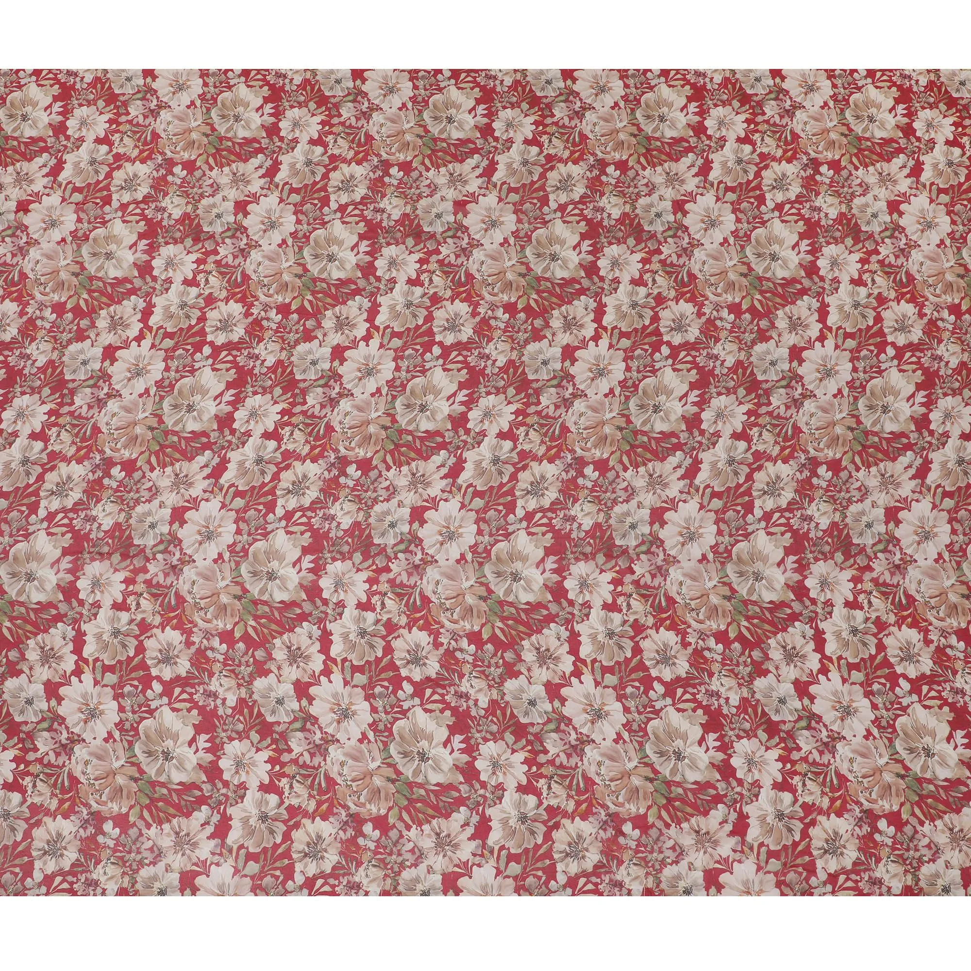 Vibrant Rouge Floral Viscose Crepe Fabric - 110cm Wide, Rich Texture, Shop Online-D18109