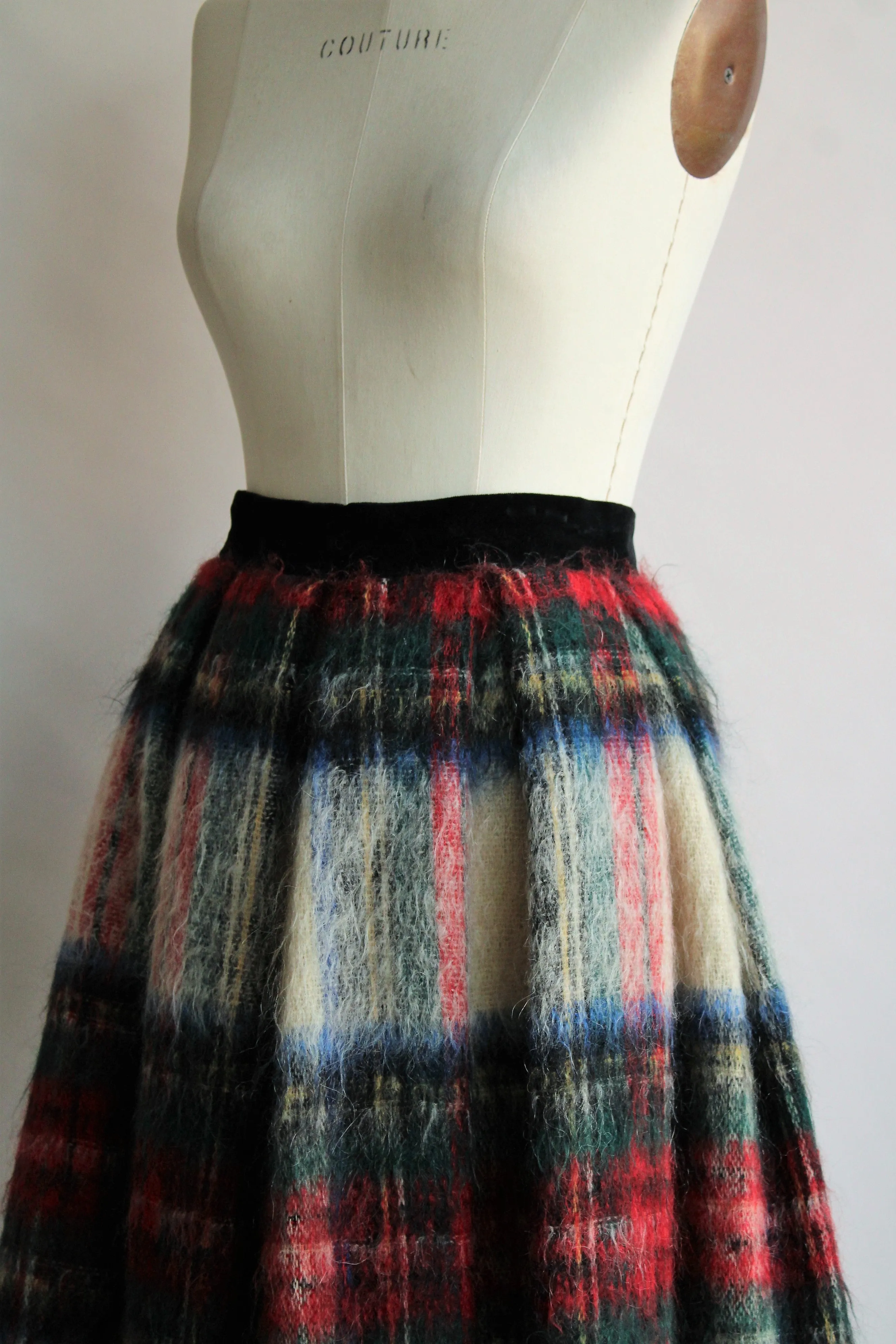 Vintage 1960s Plaid Mohair Skirt