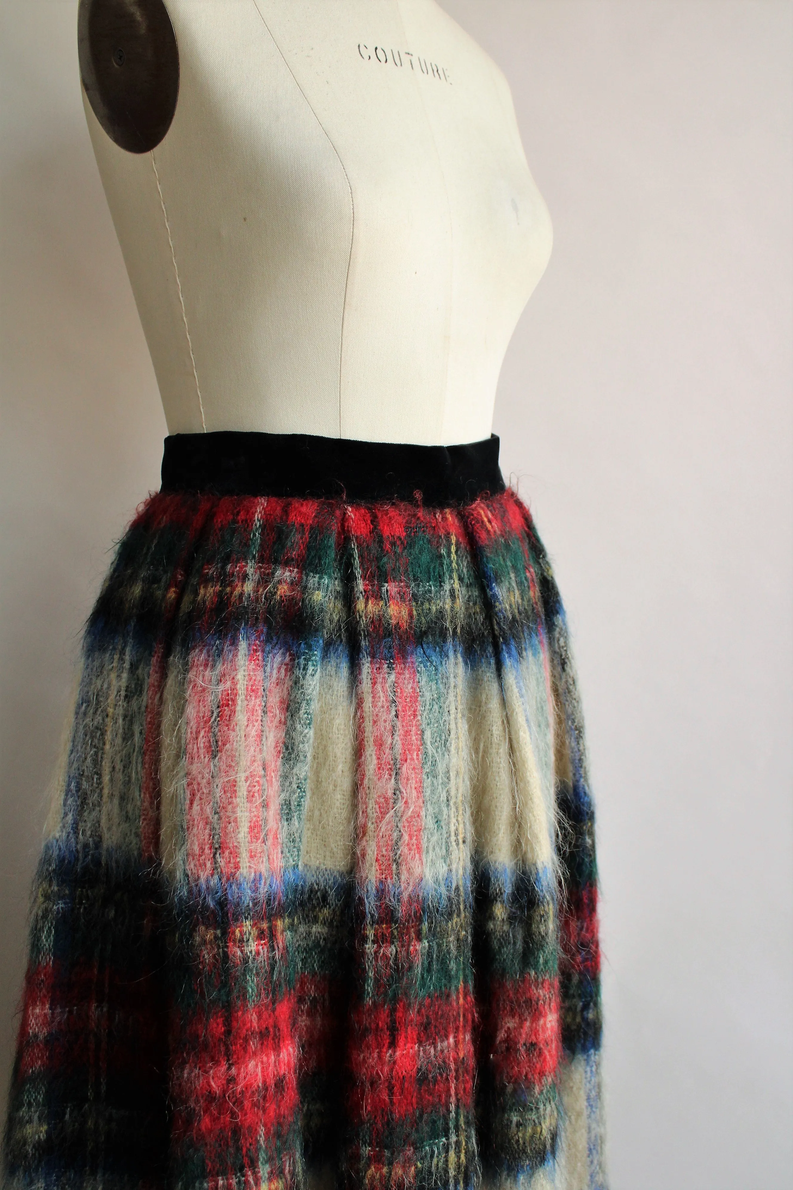 Vintage 1960s Plaid Mohair Skirt