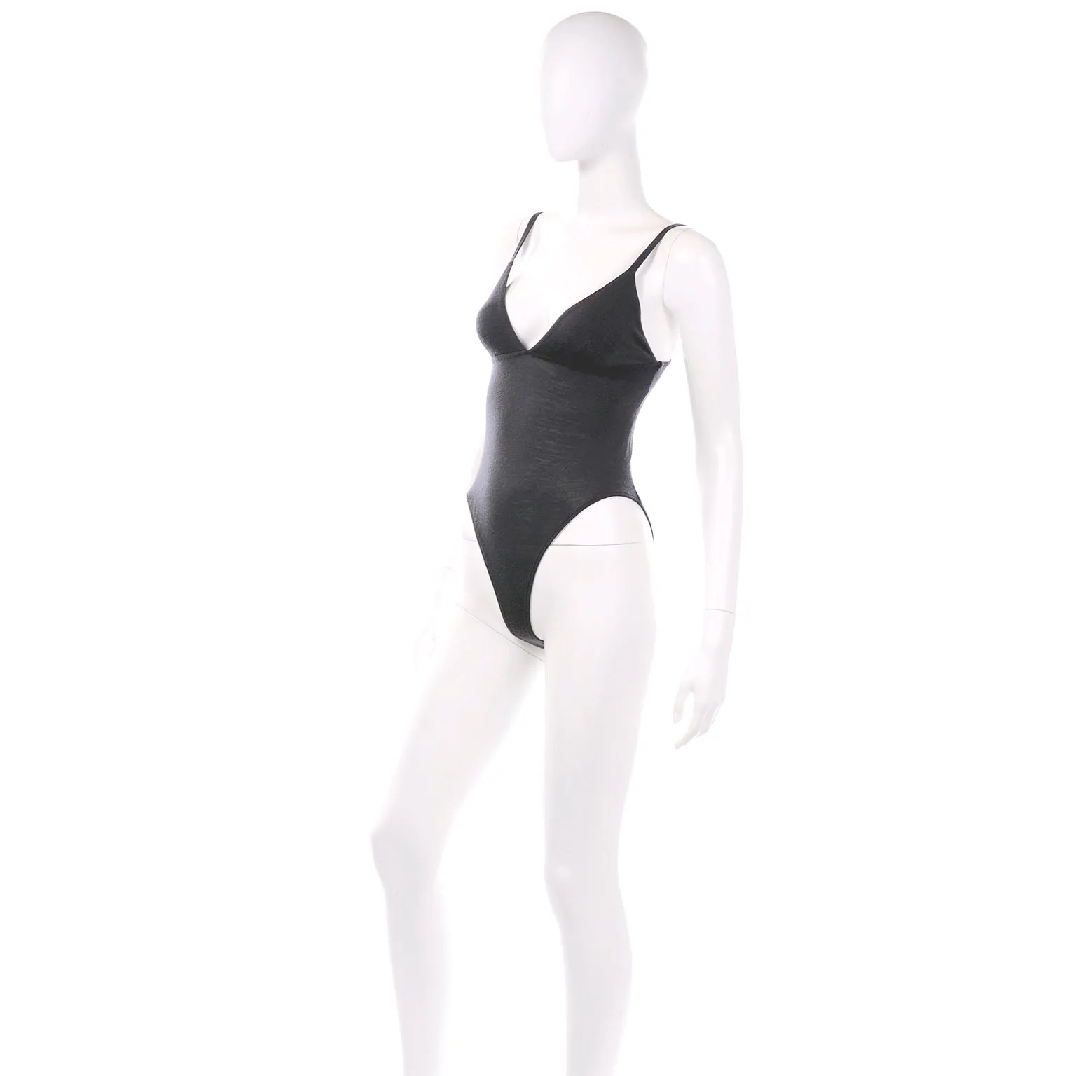Vintage Charcoal Grey Salvatore Ferragamo Tank Style Wool Bodysuit
