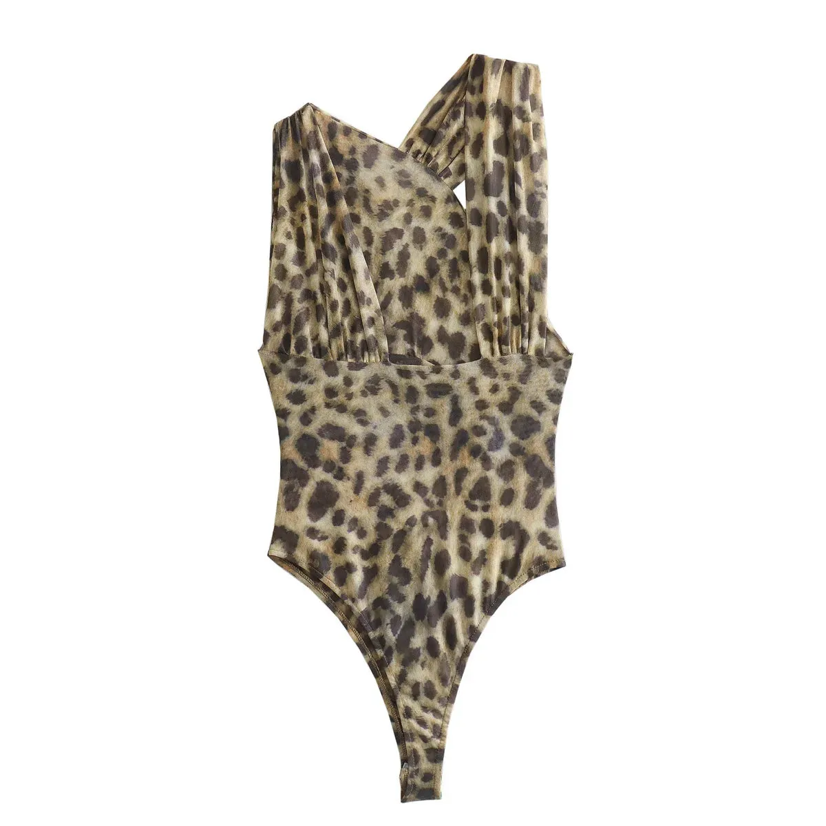 Vintage Women Irregular Leopard Bodysuits 2024 Fashion Ladies Holiday Slim Bodysuit for Female Chic Clothes