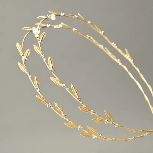 Wedding Crowns (Stefana) -  Gold Grecian Olive Leaf - Silver Detail