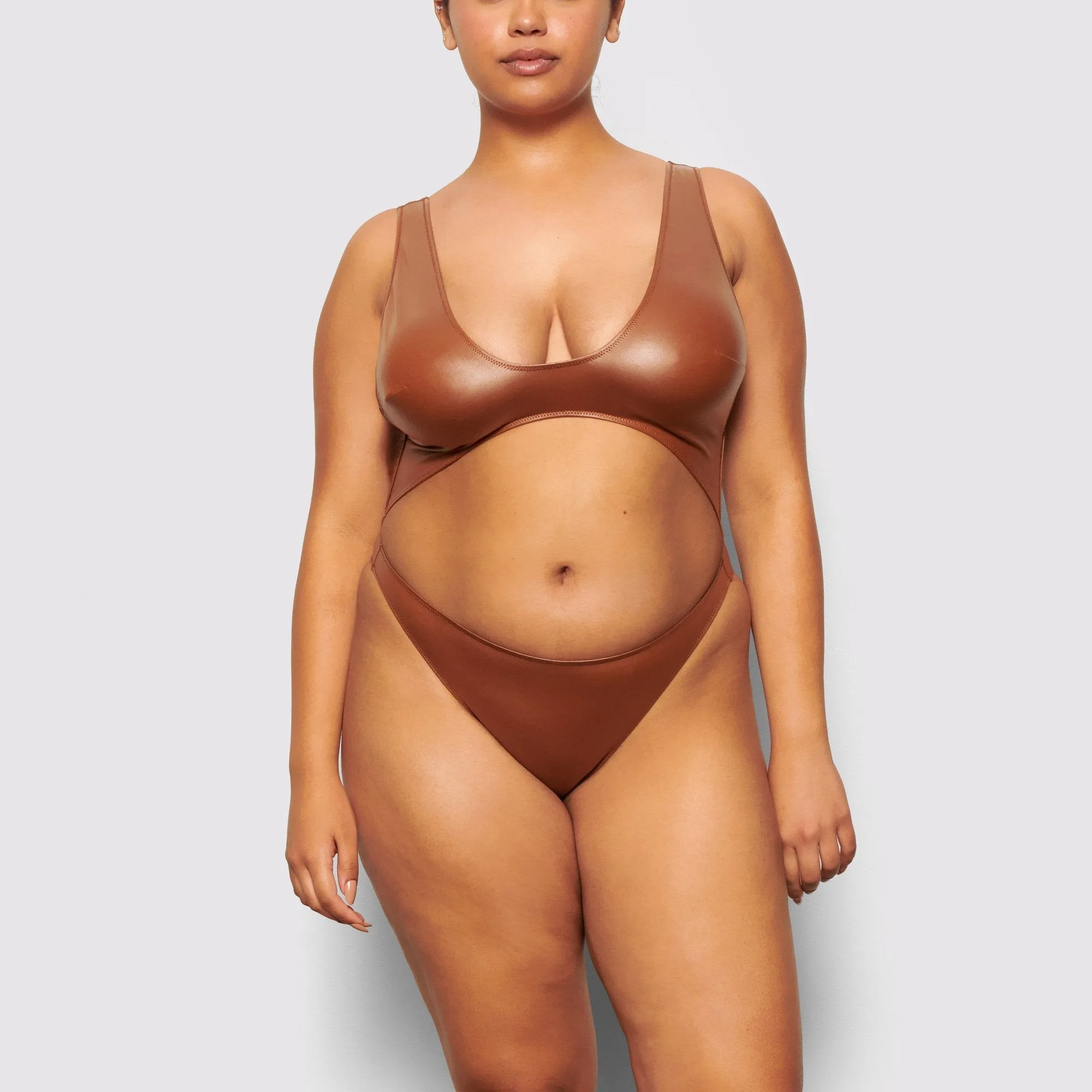 WET JERSEY CUT OUT BODYSUIT | COPPER