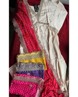 White Alia Cut Suit Set - Party Wear Dress with Gorgeous Dupatta & Pants