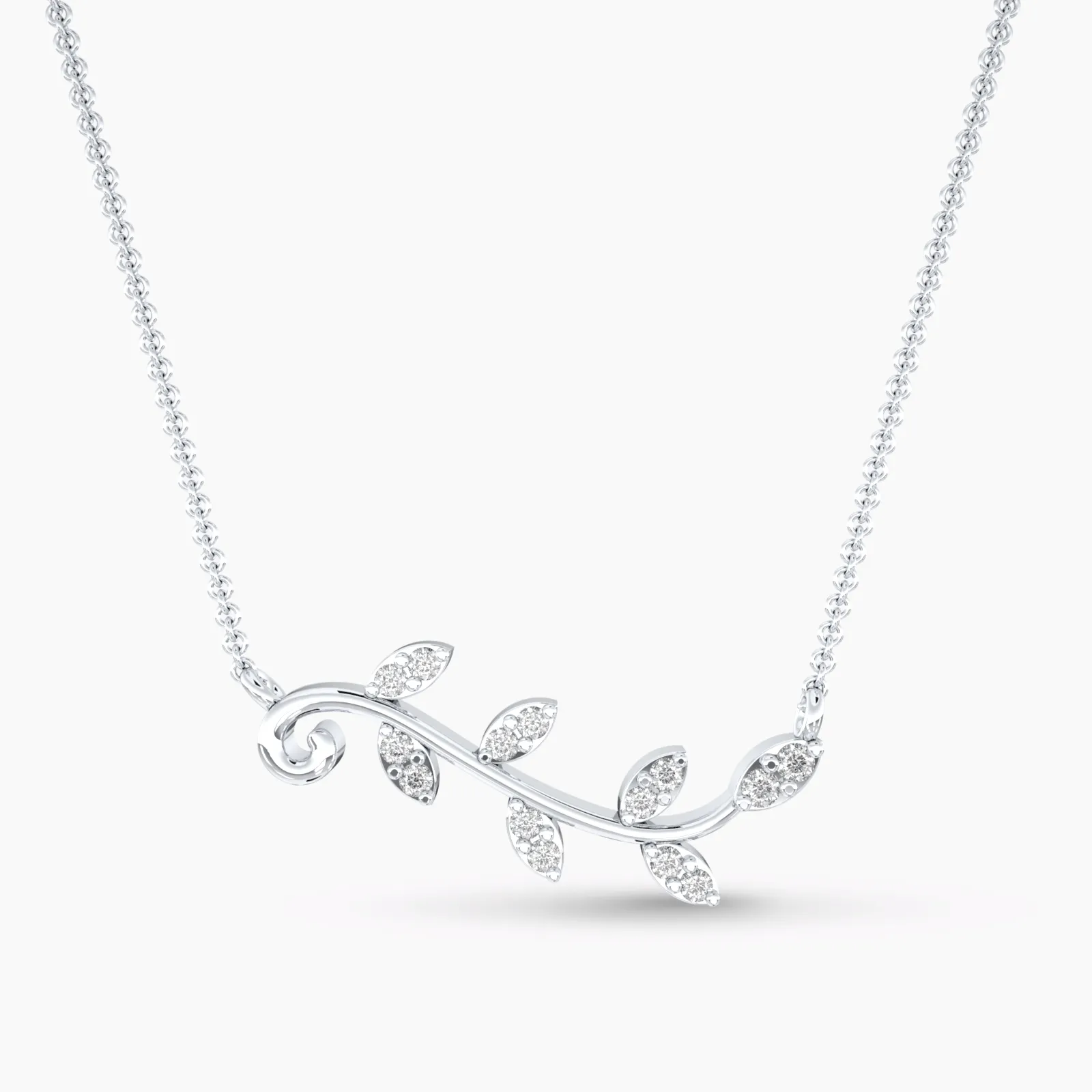 White Gold Shinning Olive Leaf Pendant Necklace