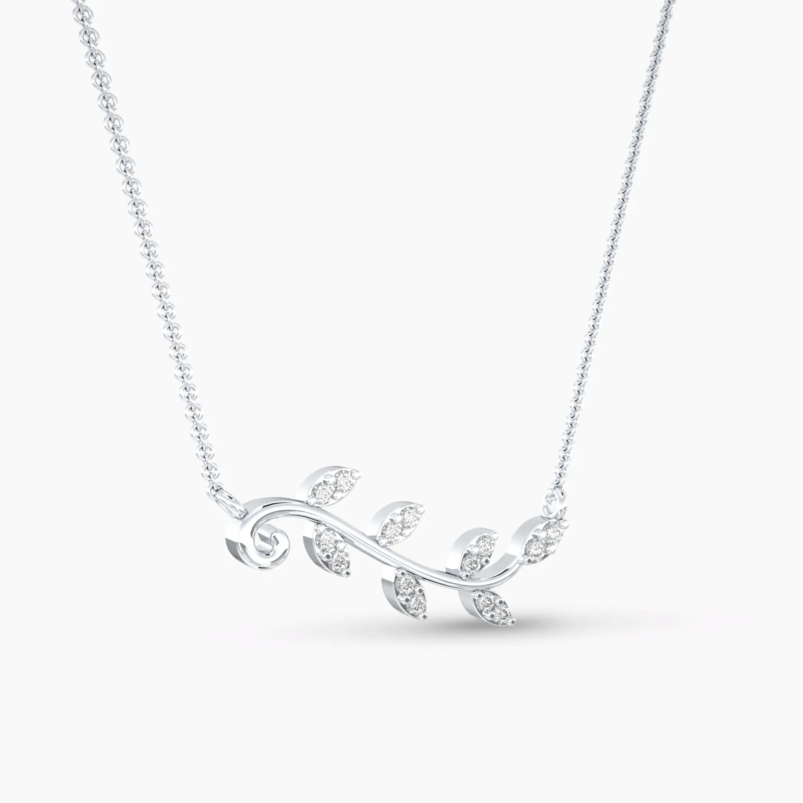 White Gold Shinning Olive Leaf Pendant Necklace