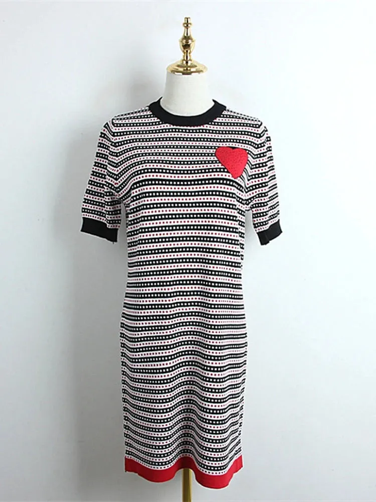 Women Harajuku Short Sleeve Sweet Jumper 2023 Girls Kawaii Love Hot Drilling Diamond Female Cute Dresses B-027
