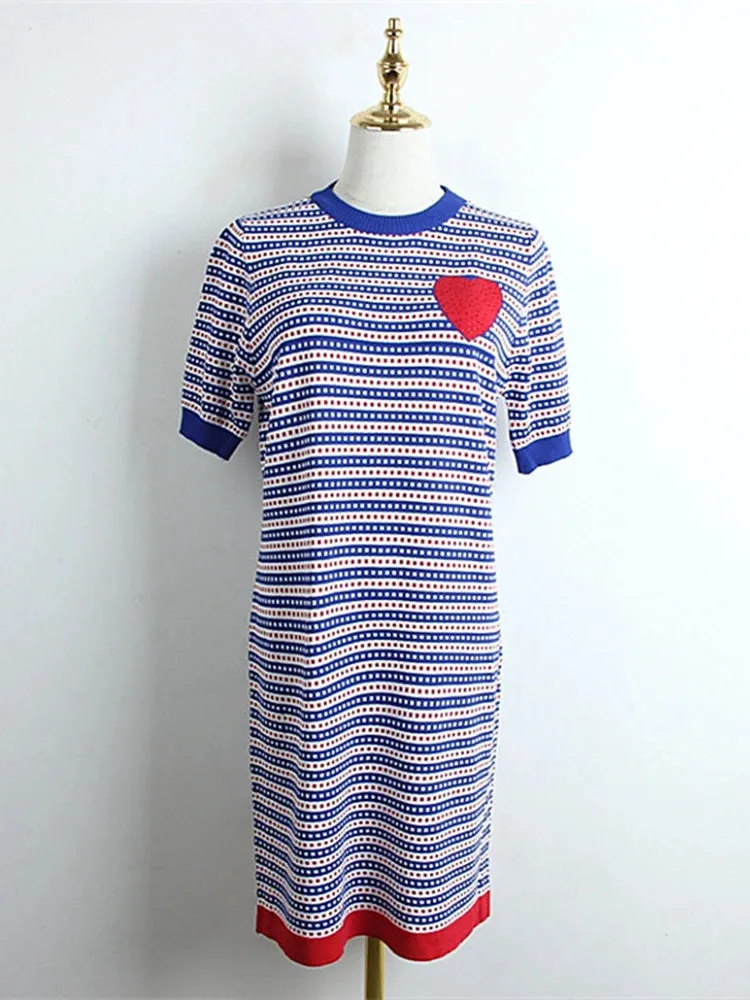 Women Harajuku Short Sleeve Sweet Jumper 2023 Girls Kawaii Love Hot Drilling Diamond Female Cute Dresses B-027