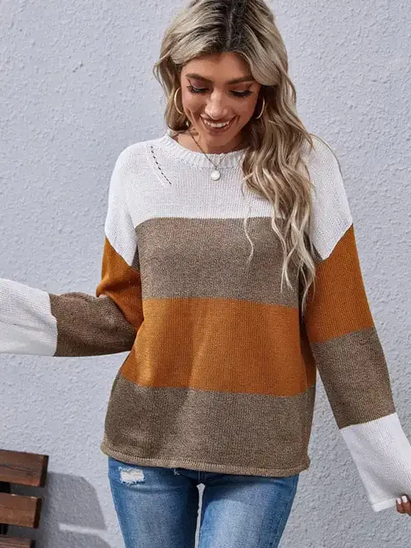 women’s autumn and winter loose stitching long sleeve sweater