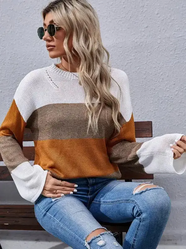 women’s autumn and winter loose stitching long sleeve sweater