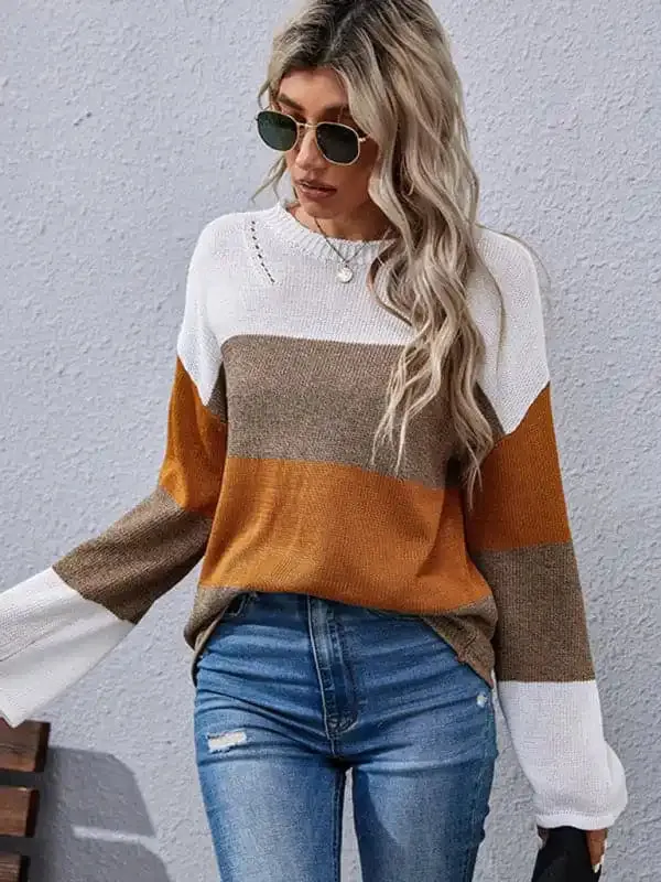 women’s autumn and winter loose stitching long sleeve sweater