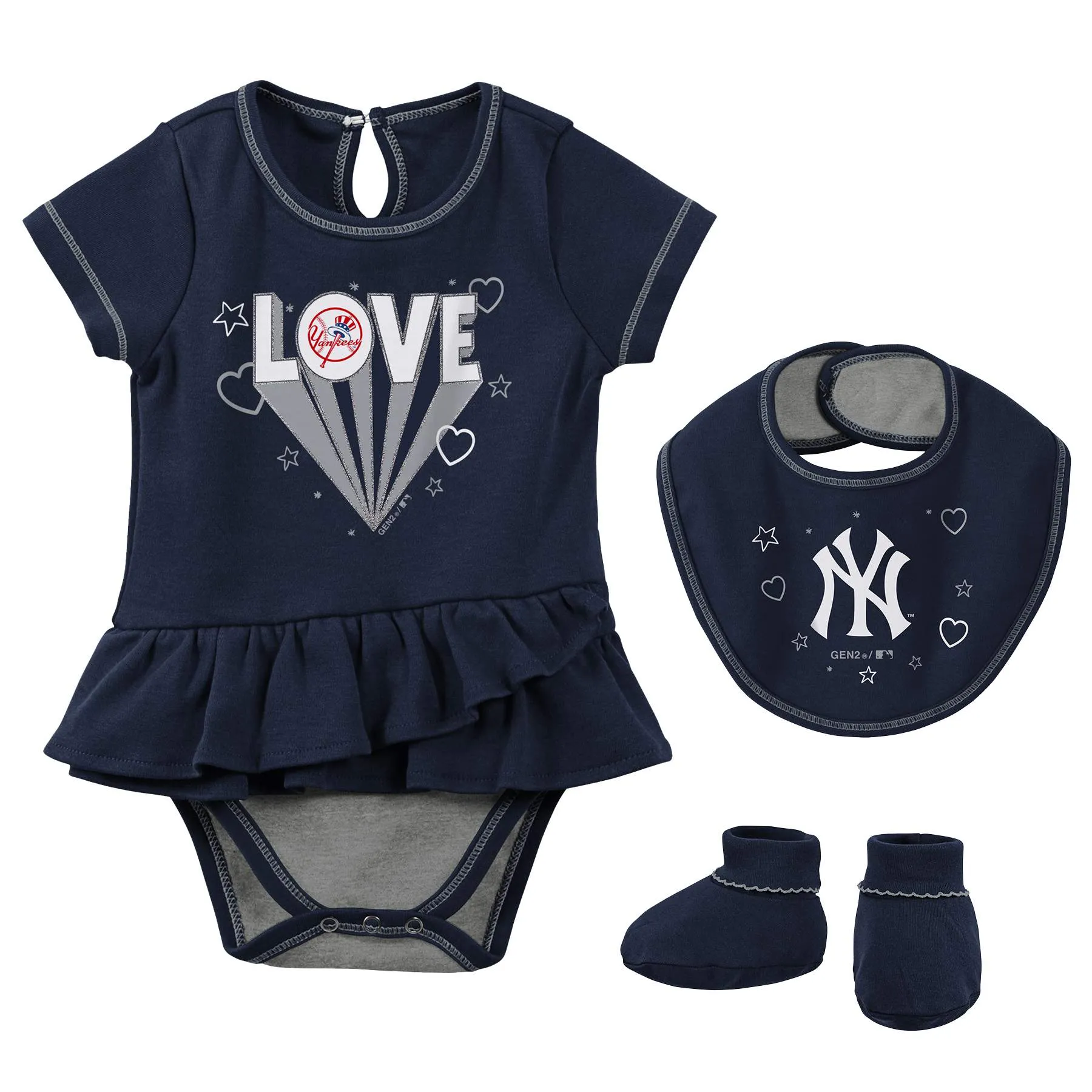 Yankees Girl Bodysuit, Bib and Bootie Set
